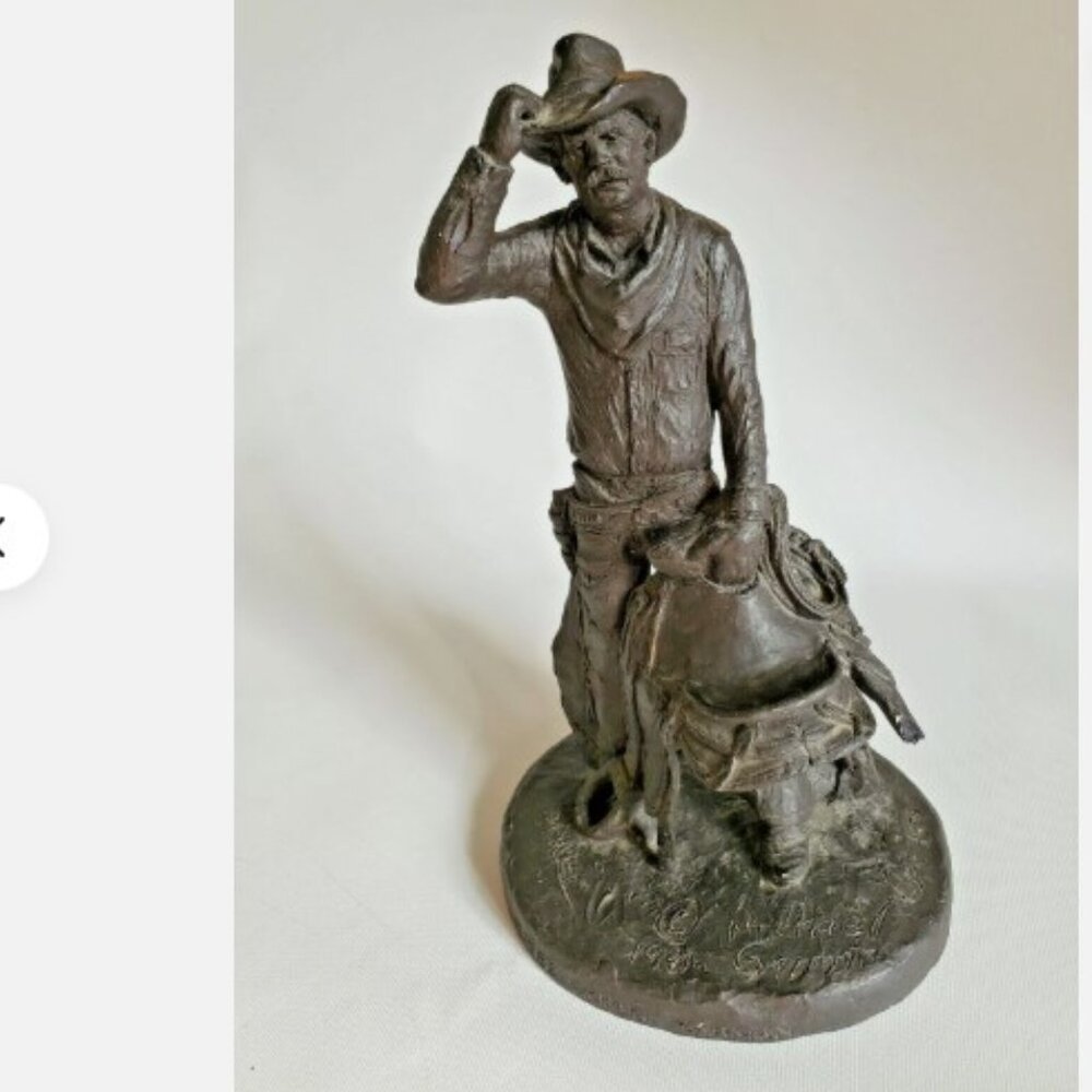 Vintage Michael Garman Cowboy Sculpture, Saddle, Western Art 1982